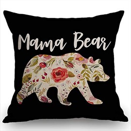 Swono Throw Pillow Case Mama Bear Cotton Linen Square Cushion Cover Standard Pillowcase for Men Women Home Decorative Sofa Armchair Bedroom Livingroom 18 x 18 inch