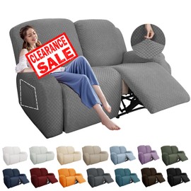 YEMYHOM 6 Pieces Stretch Loveseat Recliner Slipcover Jacquard Recliner Sofa Cover with Side Pocket Fitted Recliner Cover Couch Furniture Protector with Elastic Bottom (Loveseat Recliner, Light Gray)