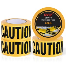 Pyle 4 Pieces Yellow Caution Tape Set - 656 Foot Long Tape Roll Suitable for a Wide Range of Applications, Including Roadworks, Events, and Hazardous Areas