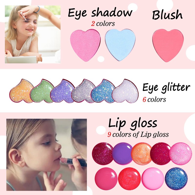 Mebtmel Heart Shape for Kids Makeup Kit, Real, Non Toxic,