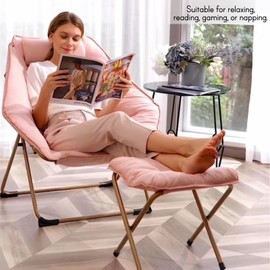 Hexagon Foldable Living Room Chair, Saucer Chair for Adults, Comfy Bedroom Lounge Chair, Moon Chair, Lazy Folding Chair for Dorm Rooms(Ottoman-Pink)