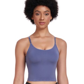 GXXGE Womens' Sports Bra Longline Wirefree Padded with Medium Support Fitness Workout Running Shirts Yoga Tank Top, Dark Blue, XX-Large