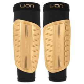 Football Sleeve Style Shin Pads/Guards - Flexible Comfort & Protection - For Kids & Adults - Gold (Kids)
