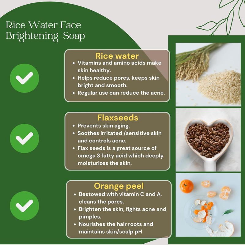 Rice Water Face Brightening Soap with Flaxseeds Protein & Vitamin