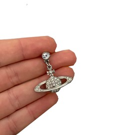 Planet Saturn Stainless Steel Mini Bas Necklace Drop Earrings Necklace Set for Women Girlfriend Birthday Anniversary Jewellery Gift Set (Silver Drop Earrings)