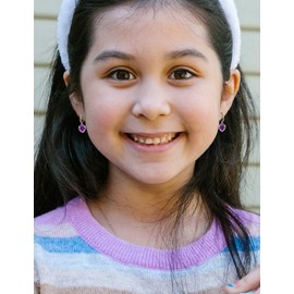 Starchenie Heart Dangle Drop Earrings 925 Sterling Silver 12mm Small Hoop Huigge Earrings 5mm Birthstones Earrings February Amethyst Gift for Women