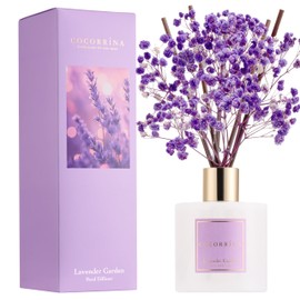COCORRÍNA Reed Diffuser - Lavender Garden 6.7 Fl.oz Reed Diffuser Set with Sticks & Preserved Baby's Breath, Reed Diffuser for Home Bathroom Shelf Decor