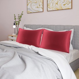 uxcell 2 Pack Silk Satin Pillowcase for Hair and Skin, Cool, Silky, Soft Breathable Pillow Cases Standard Size 20x26 Inch Sateen Pillowcase Burgundy with Envelope Closure
