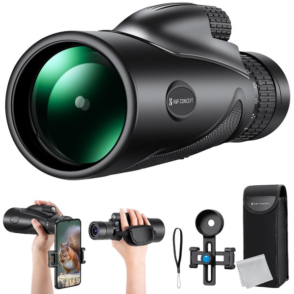 K&F Concept 8-32X50 Zoom Monocular with Cell Phone Holder, Monocular for Adults -BAK4 Prism and FMC Lens - IP66 Waterproof - Great for Birdwatching, Hiking, Hunting, Camping, Traveling, Black