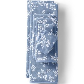 Lands' End Cotton Jacquard Towel Copenhagen Blue Flower Sprig Bath Towel Set