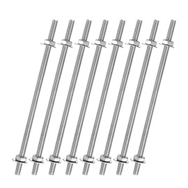 sourcing map 8pcs 8/32 Inch M4 Threaded Rods with 16pcs Hex Nuts and Washers 4 Inch 201 Stainless Steel Full Threads Right-Hand Thread for Hangers, U-Bolts, Beaded Garden Stake Rods, Silver