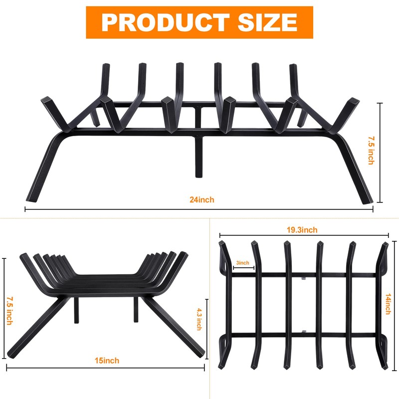 Luoieo Fireplace Grate,Fireplace Log Holder,24 inch Heavy Duty Solid Cast