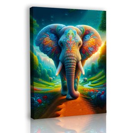 Jreiiolk Elephant Picture Wall Decor, African Animals Wall Art, Modern Contemporary Art Prints, Colorful Painting for Living Kids Room Bedroom Office Home Canvas Decorations (16 * 24inch)