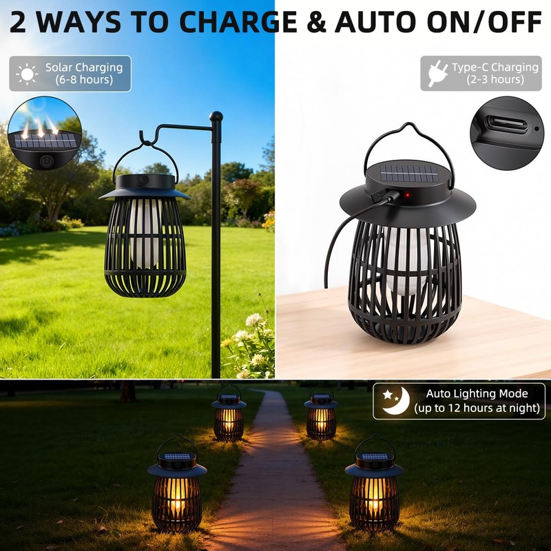 2026 Gen2 Flame Solar Lantern Outdoor Lights, 4Pack Hanging Lantern