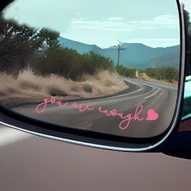 3X You are Enough Car Mirror Decal, Rearview Mirror Decal, Car Mirror Accessories, Rearview Mirror Accessories, Laptop Decals, Cute Car Stickers by Comasol (Pink)