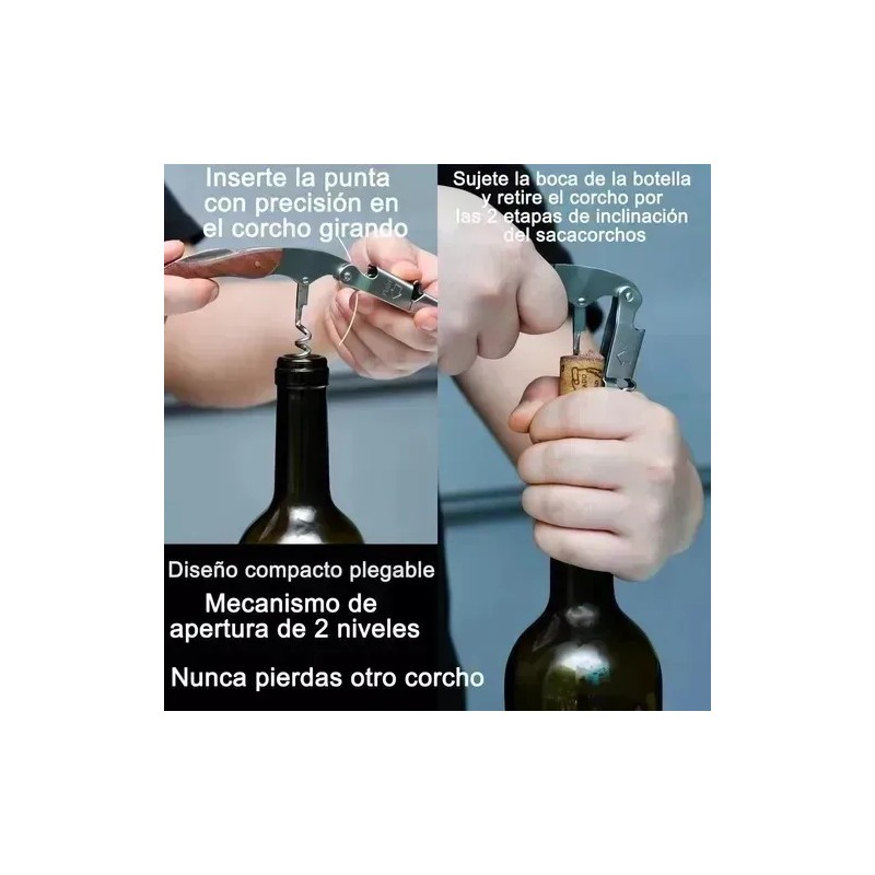 Sacacorchos profesional para vino con mango de acero inoxidable y