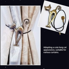 Gsycle 2Pcs Magnetic Curtain Tie Backs, Cat Shaped Curtain Holders Cute Curtain Magnetic TieBacks Drapes Clips Rope Modern Curtain Holdbacks for Home Window Decorative (Red Bronze)