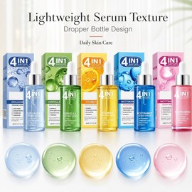 Colección de sueros 4 en 1, facial diario con frasco cuentagotas, cuidado ligero la piel, colágeno, centella, vitamina C, variante hidratante o nicotinamida. onzas líquidas(Hydrating Serum 1.4 fl oz)