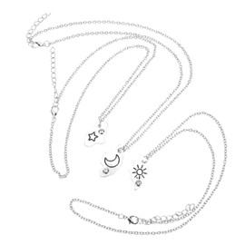 Gatuida 3Pcs Moon Star Pendant Necklace Set Elegant Matching Necklaces for Friends Durable Silver Jewelry for Graduations Birthdays Festivals Charming Couple