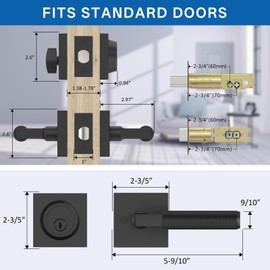 Amerdeco Front Door Lock Set with Double Cylinder Deadbolt, Exterior Entry Door Lever, Heavy Duty Entry Door Locksets for Left or Right Hand Exterior Door（Matte Black 1 Pack）