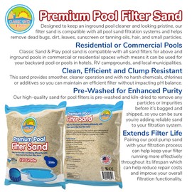 CLASSIC SAND & PLAY Swimming Pool Filter Sand for Above & Inground Pools, 20 lbs, Supports Residential and Commercial Filtration Systems, Premium Efficient Silica, No Clogging or Clumping, #20 Grade