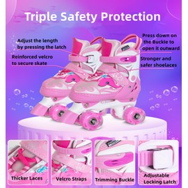 Roller Skates for Girls,4 Sizes Adjustable Toddler Roller Boys Skates Outdoor Indoor for Kids,Safe and Fun Illuminating for Kids,Gift for Indoor Outdoor Sports Pink M