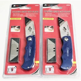 ATE PRO.USA 2 ATE PRO LOCK BACK FOLDING UTILITY KNIVES PLUS 12 BLADES RAZOR KNIFE BLUE 93201