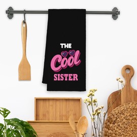 Xmsaitar Black The Cool Sister Kitchen Towels, Sister Gifts for Sister from Friend Christmas Birthday Mother's Day, Funny Trendy Hand Towels for Bathroom, Pink Decorative Dish Towels Decor for Kitchen