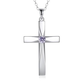 DAYLINLOVE Cross Pendant Necklace 925 Sterling Silver Origami Cross Birthstone Pendant Necklace Religious Cross Gifts for Women Mother‘s Day Jewellery Gifts (06-Jun)