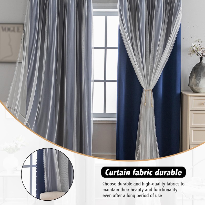 Anytime Home Curtains Blackout and Sheer Layered Solid Window Curtain