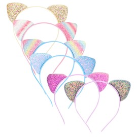 TOVINANNA 6pcs Cat Ears Headband Glitter Sequins Headbands for Girls for Cosplay Parties and Carnivals Comfortable and Lightweight Design