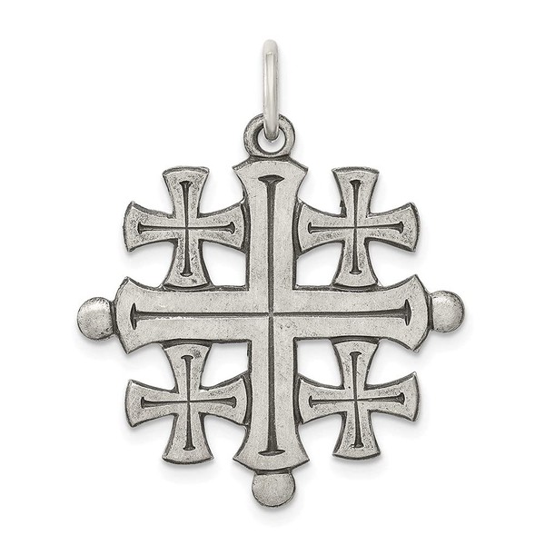 Auriga Fine Jewelry 925 Sterling Silver Antiqued Jerusalem Cross Pendant