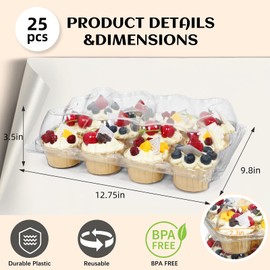 WIKDAY 12 Count x 20 Sets Plastic Cupcake Containers, Durable and BPA-Free Cupcake Holder with Lid for Easy Transport Storage, Stackable Clear Cupcake Carriers, Reusable Dessert Boxes