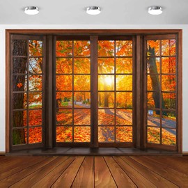 10X8ft Fall Scenery Background, Autumn Landscape Forest Backdrop Window Natural Scenery Photography Background, Fall Sunlight Through Trees Background Decor Portrait Photo Studio Props