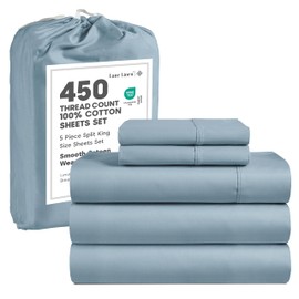 LANE LINEN Split King Sheet Sets – 450 Thread Count 100% Cotton Sheets, Soft & Breathable Sateen Weave, 15” Deep Pocket Fully Elasticized Fitted Sheet, Luxury Hotel Bedding & Pillowcases, French Blue