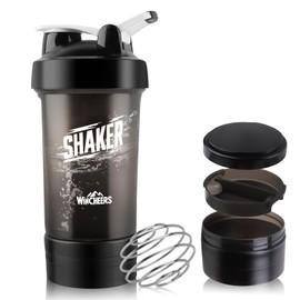 Botella de Agua o Shaker para Suplementos Fitness y Deportes de 650ML con Almacenamiento Giratorio de 3 Capas, Caja de Medicamentos, sin BPA y 100% a Prueba de Fugas (Negro)