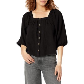 Unionbay Women's Square Neck Crinkle Gauze Top, Black, Small