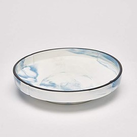 Yedi YCC844, 10" Fine Porcelain Blue Deep Plate, Bone China Marble Soup Bowl, Cereal Plate