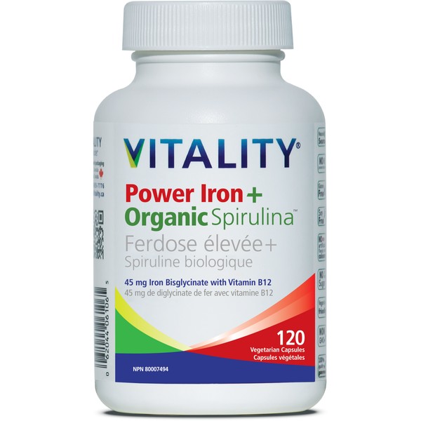 Vitality Power Iron + Organic Spirlulina 120 Capsules