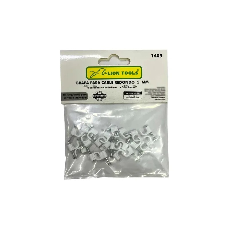 Grapa Para Cable Redondo 5mm Color Blanco 100 Pzs