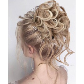QIAORUIXIN Messy Hair Bun Hair pieces for Women Clip in Claw Hair Pieces Synthetic Chignon Super Long Tousled Updo Hair Bun Extensions Wave Curly Hairpieces for Daily Wear(27/613-)