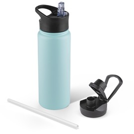 VQRRCKI 24 oz Insulated Water Bottle with Straw Lid & Wide Mouth Lids, Stainless Steel Sports Water Bottles, Double Walled Vacuum, Leak Proof, Turquoise Blue