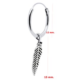 ENTREPLATA Earrings Feather 925 Sterling Silver Hoop Earrings with Feather Pendant Original Hoop Earrings for Women Girls Men and Boys Unisex Hoop Earrings with Feather Pendant, Sterling Silver,