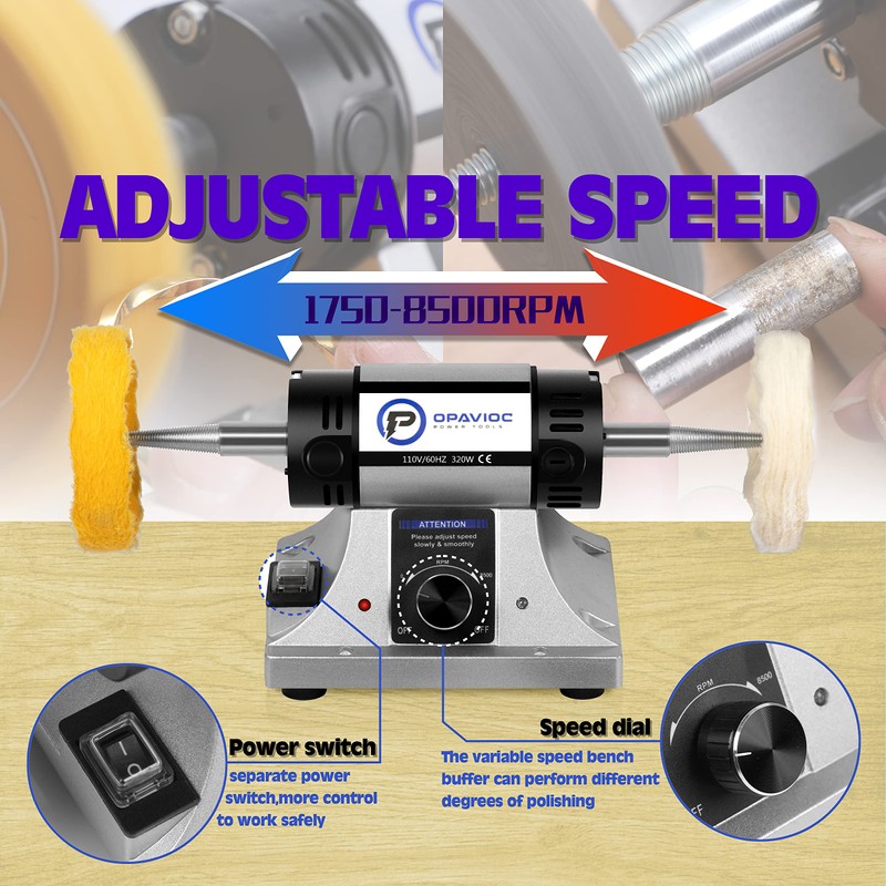 OPAVIOC Jewelry Polisher - Adjustable Variable Speed Bench Grinder Polishing