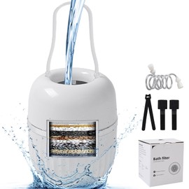 Bath Filter Ball 8 Stages Filtration Remove Water Pollutants, Fast Water Passing Bathtub Shower Water Softener for Hearlthier Skin and Hair BPA Free (White)