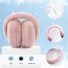 RANOME Fluffy Ear Muffs Winter Women Foldable Fuzzy Earmuffs for Kids Cute Ear Muffs for Girls Boys Ear Warmer (A-dark pink)