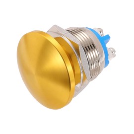 METALLIXITY 1PCS 3A 19MM 3/4" Momentary Mushroom Head Push Button Switch 12V 24V 120V 250V AC Gold 1NO Waterproof IP65 SPST Domed Round Self-resetting Button