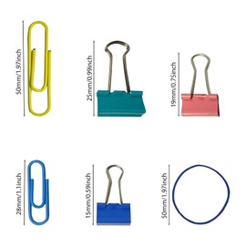 ZACHMEST Paper Clips Binder Clips, 250PCS Paperclips Assorted Sizes(S/M/L) and Rubber Bands, Binder Clips & Paper Clips Assorted Sizes for Home School Office Supplies