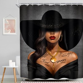 MESHELLY Black Girl Shower Curtain 60Wx72H African American Grey Inspirational Quotes Bathroom Curtain Fashion Black Woman Shower Curtain Modern Top Hat Afro Lady Bathroom Decor Fabric with 12 Hooks