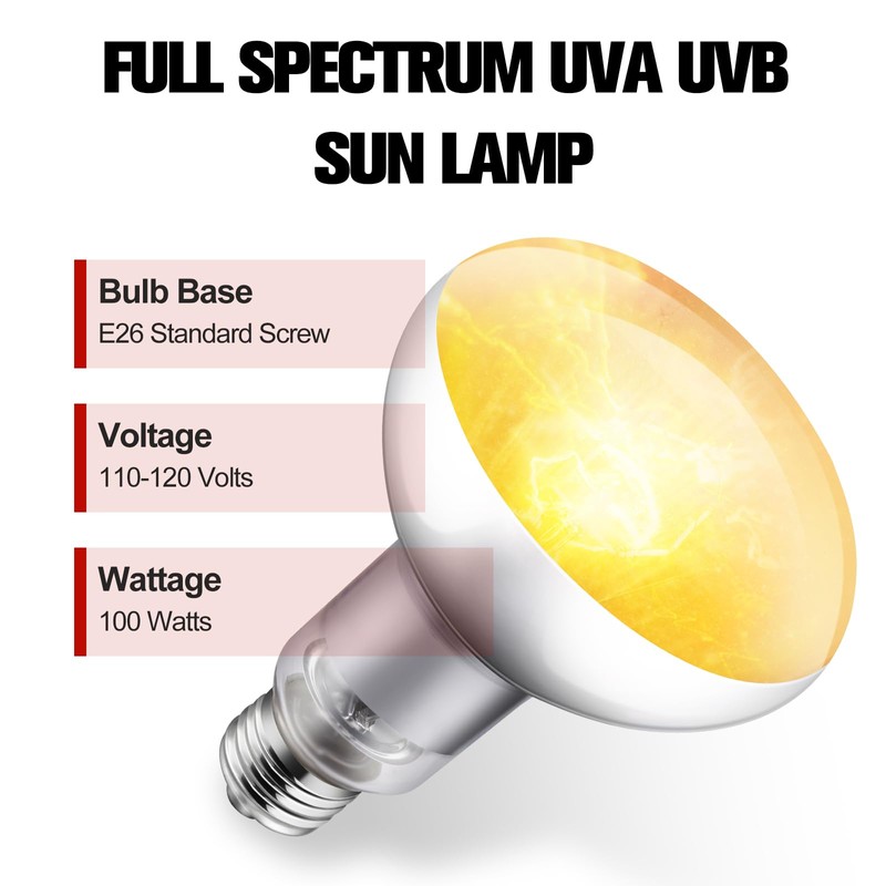 DXOPHIEX 100W Reptile Heat Lamp Bulb Full Spectrum UVA UVB
